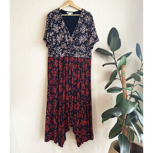 Boden Womens Heather Hem Detail Midi Dress Size 16 Patchwork Floral Jersey Knit